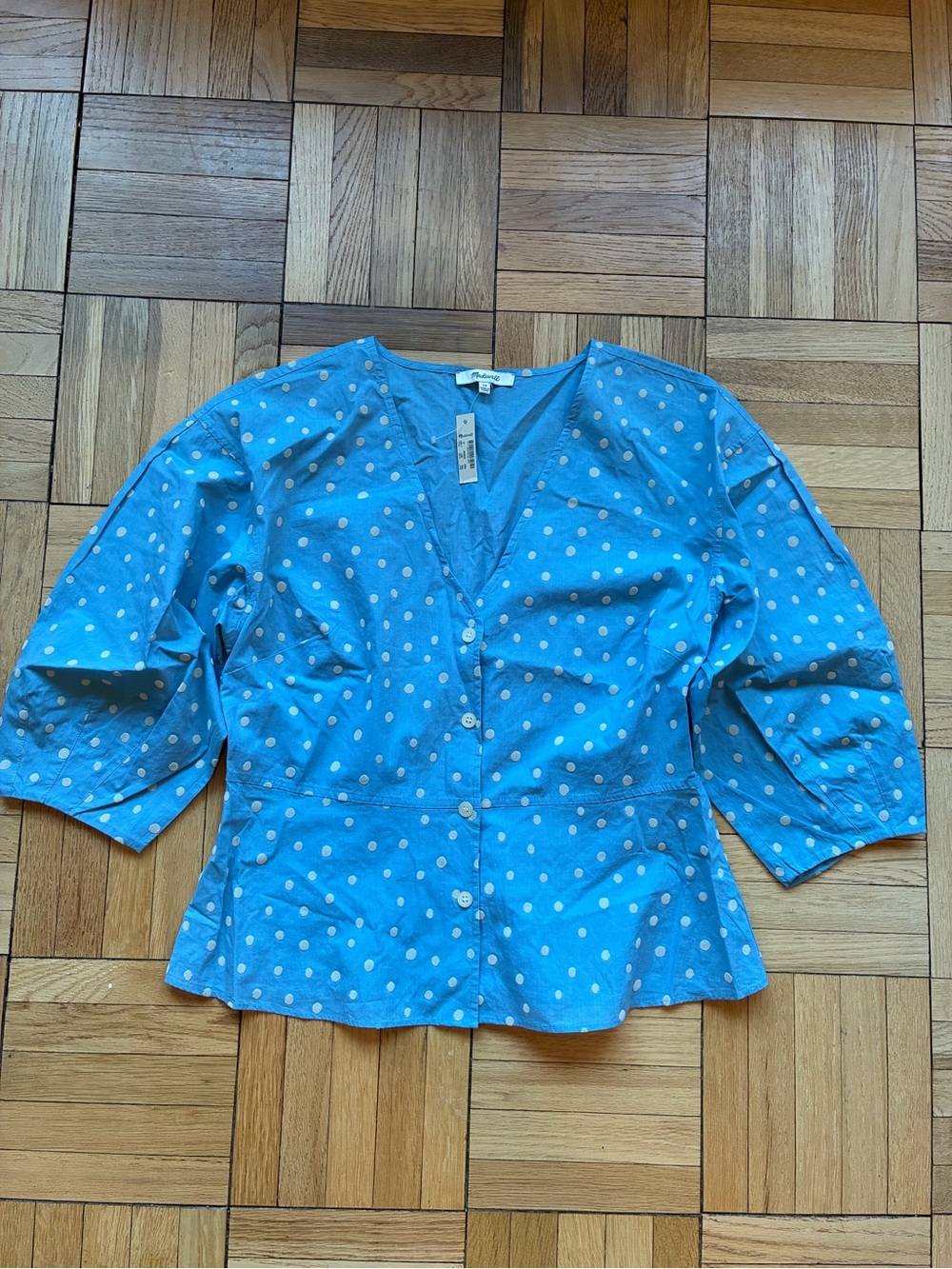 NWT Madewell Blue Polka Dot Button-Front Blouse